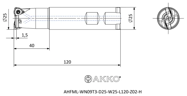 AHFML-WN09T3-D25-W25-L120-Z02-H teknik çizim